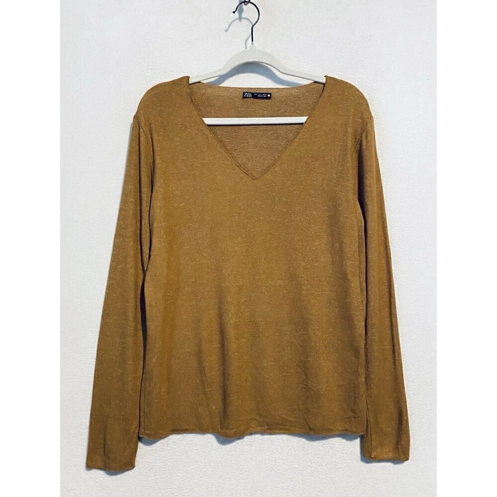 Zara Sweater Womens Large Brown Long Sleeve V Neck Soft Pullover Lightweight